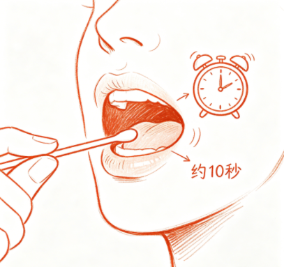 采样步骤2:轻松采样,洁双手后,取出棉签,在口腔内壁上下轻刮旋转10-15秒。就像早上刷牙前检查牙齿一样自然